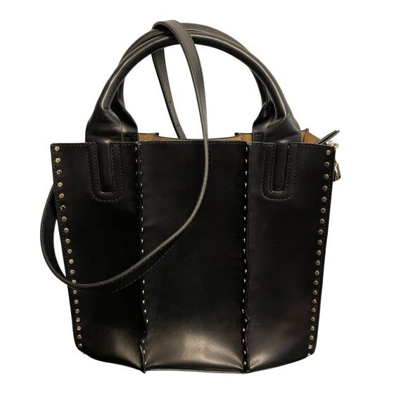 Zara Studded Black Handbag Bucket Bag Faux Leather Black - Picture 4 of 7